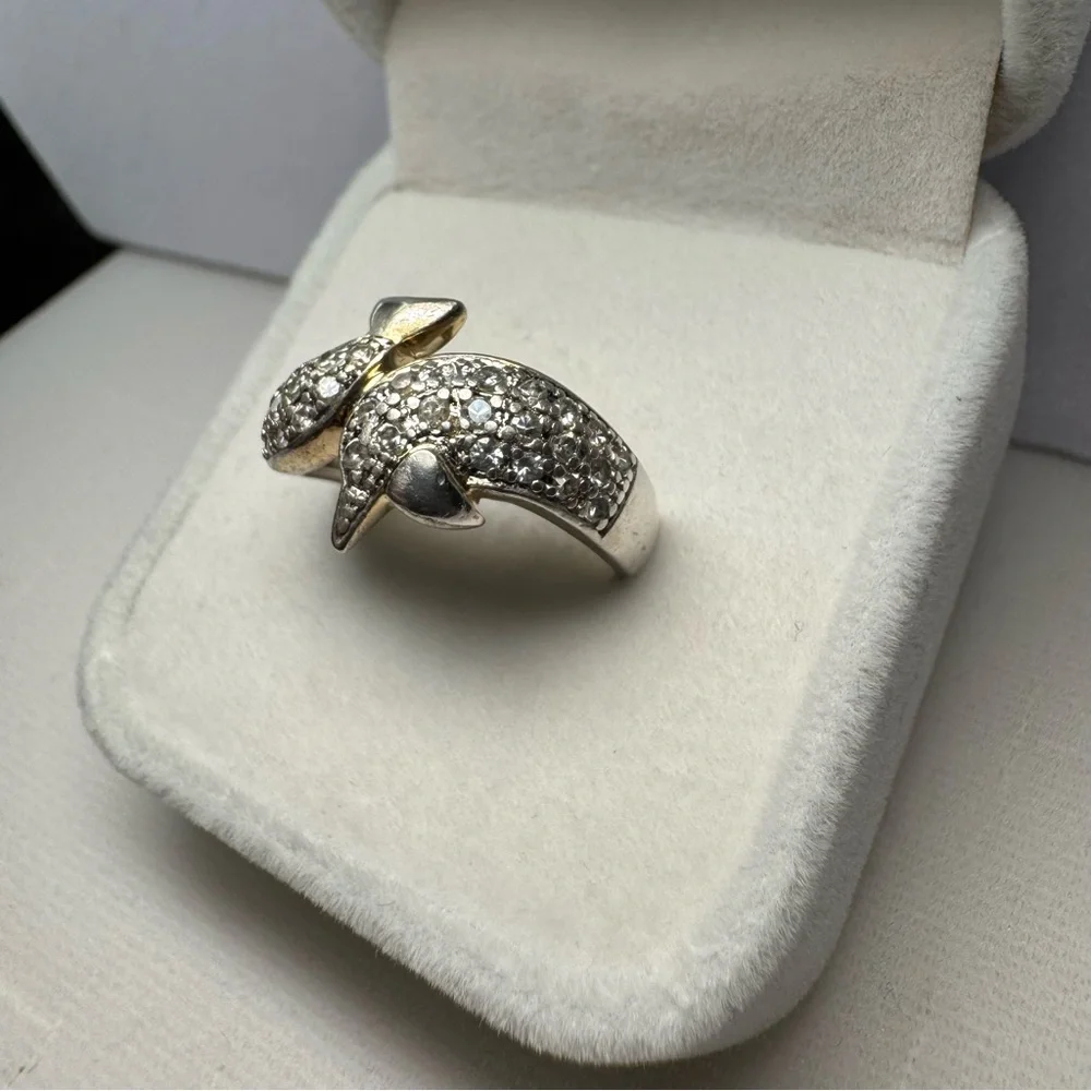 ROSS-SIMONS Dolphin 925 Sterling Silver CZ Ring Size 7.75